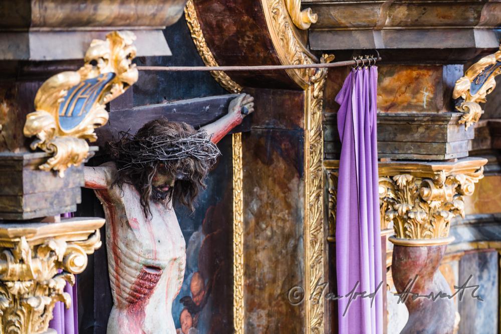 baroque crucified Jesus with real hair