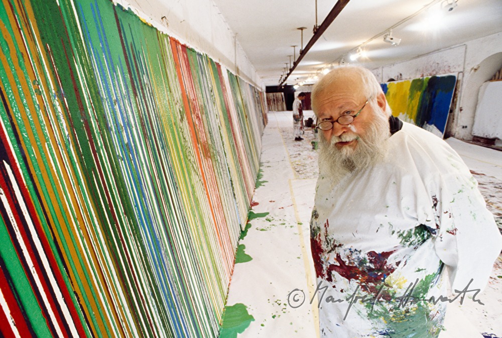 Hermann Nitsch painting in his studio