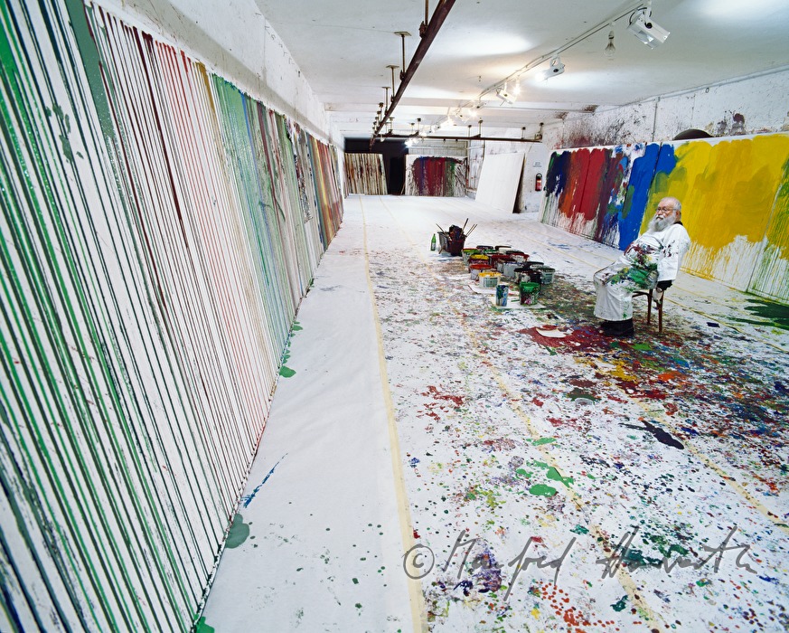 Hermann Nitsch painting in his studio
