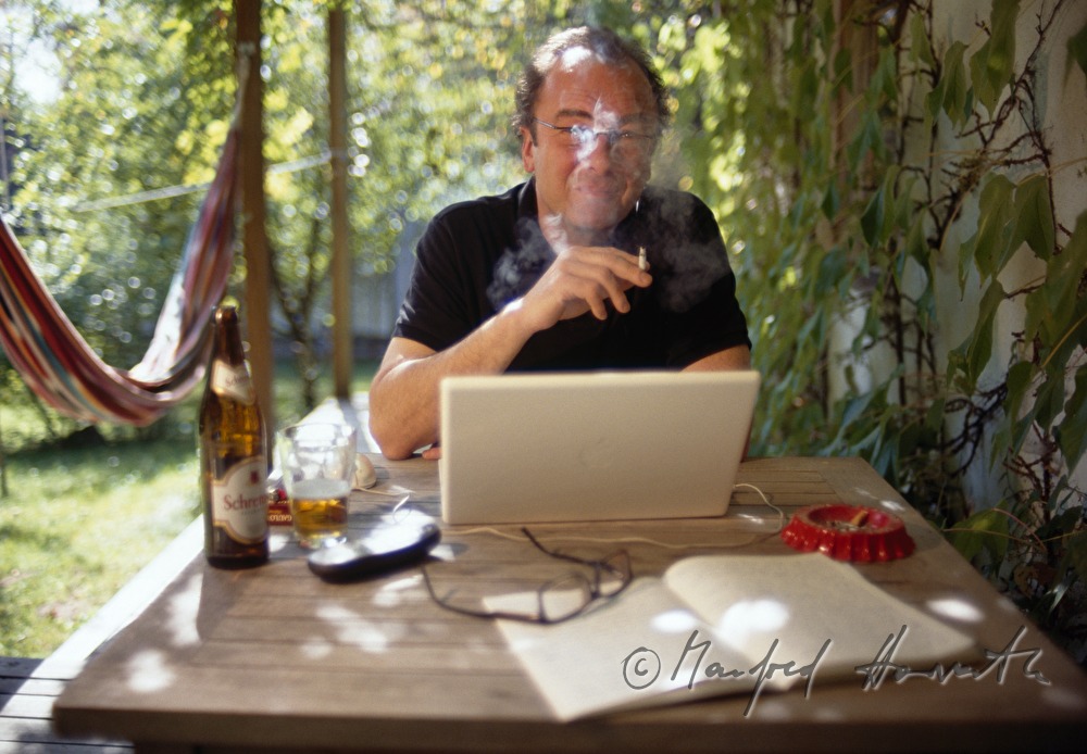 writer Robert Menasse in his summer house