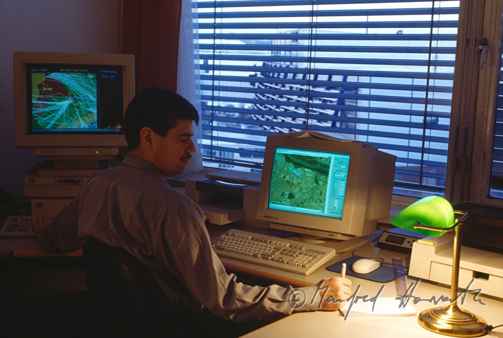Airport Vienna, office worker in bureau