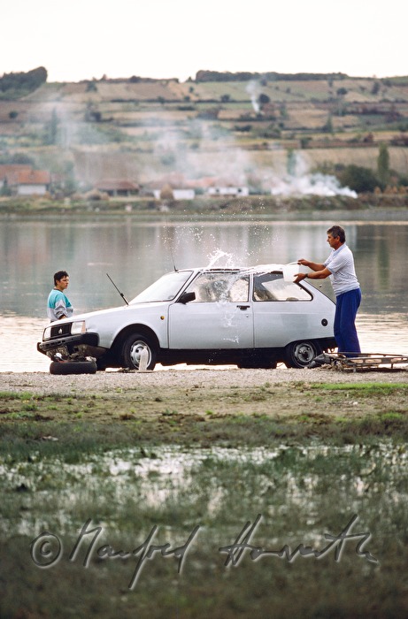 hand car washing with water from the Danube