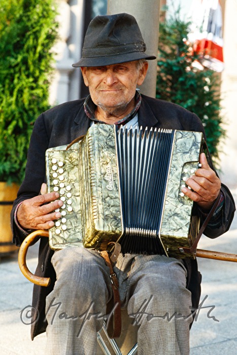 street musician plays the accordion