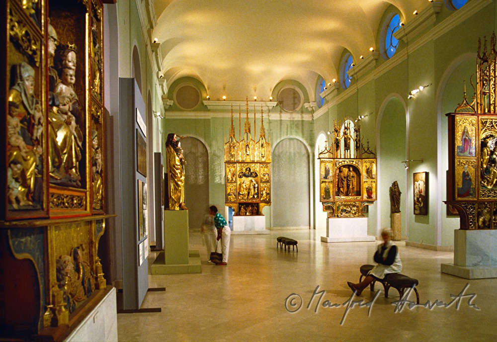 gothic winged altar and visitor