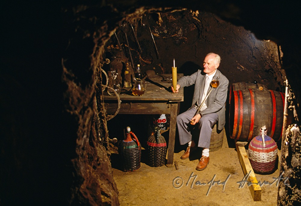 vintner doing wine anylysis in the wine cellar