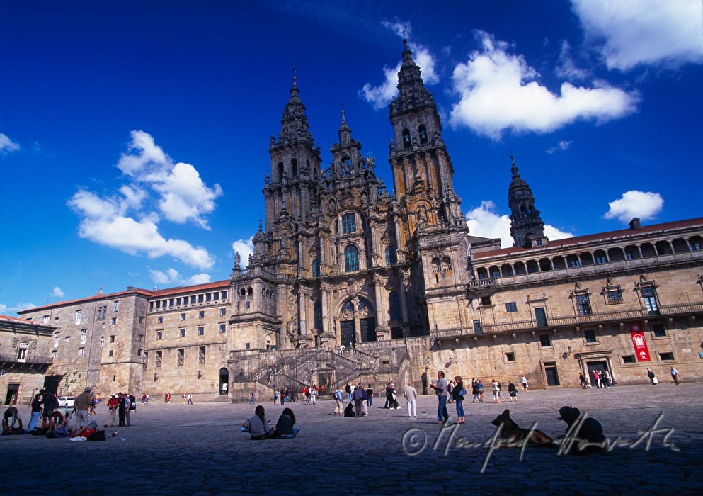 pilgrims on the square in front of the Cathedral