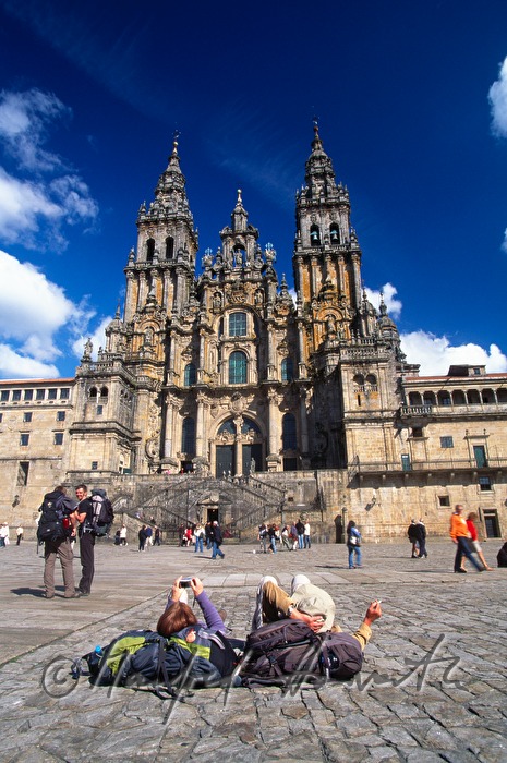 pilgrims on the square in front of the Cathedral