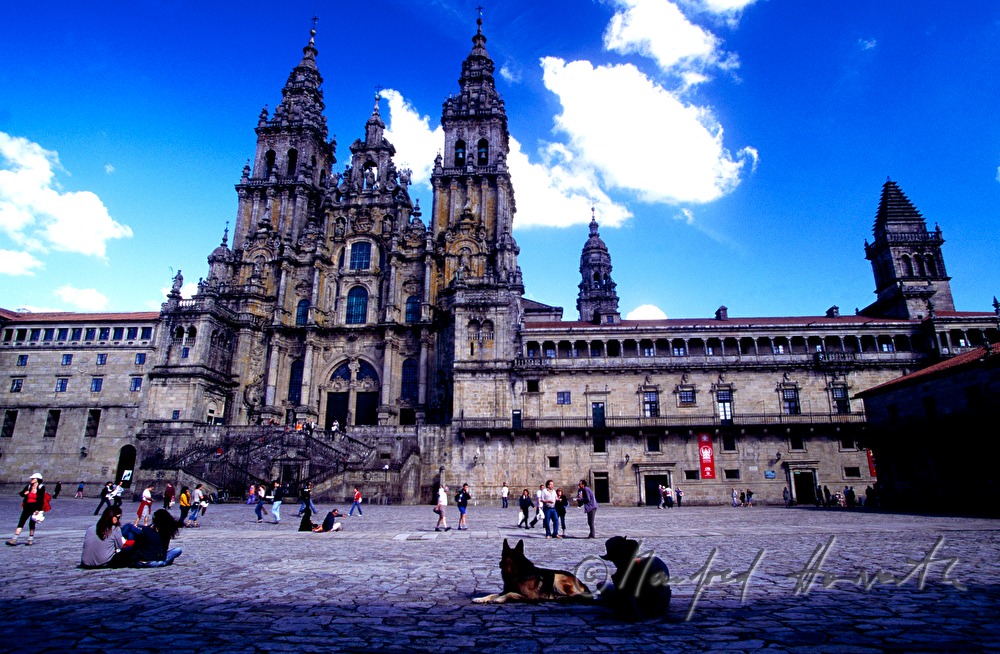 pilgrims on the square in front of the Cathedral