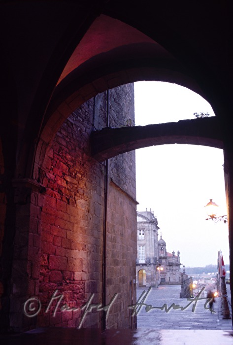 view through the candle arches to the square