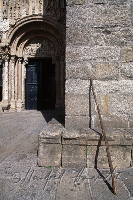 hiking pole leans on the wall