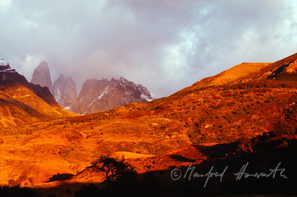 Torres del Paine in extreme sunlight