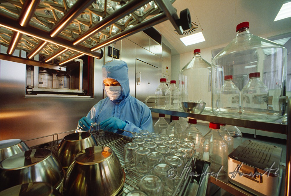 biochemist with steam autoclav