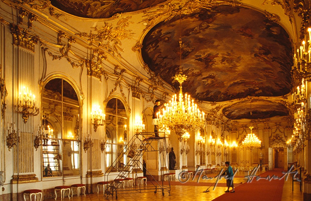 cleaning of candelabrum of ballroom