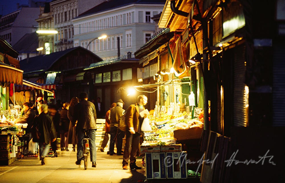 market stands and shoppers