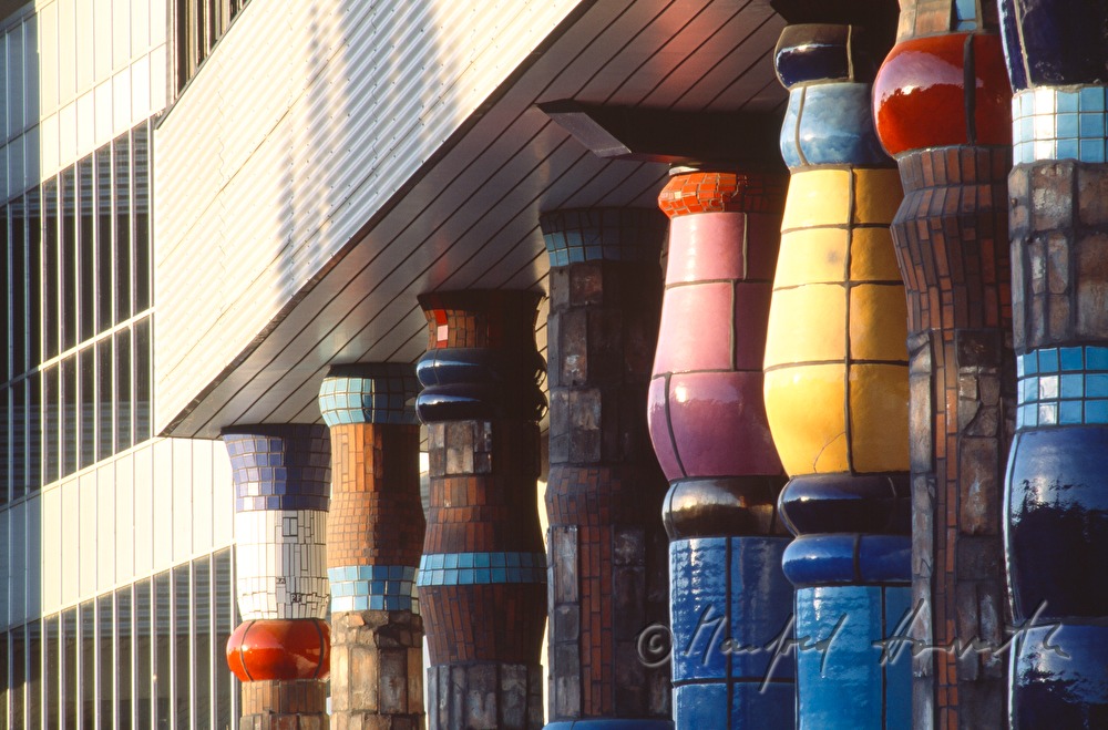columns of Hundertwasser garbage incineration plant Spittelau