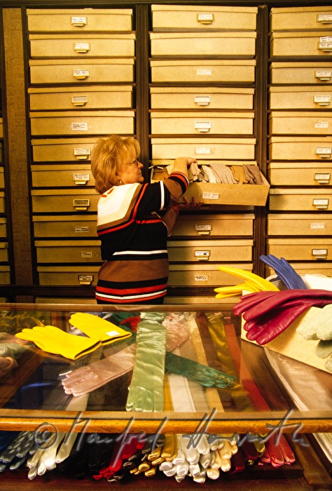 drawer with gloves in the specialised shop with different gloves