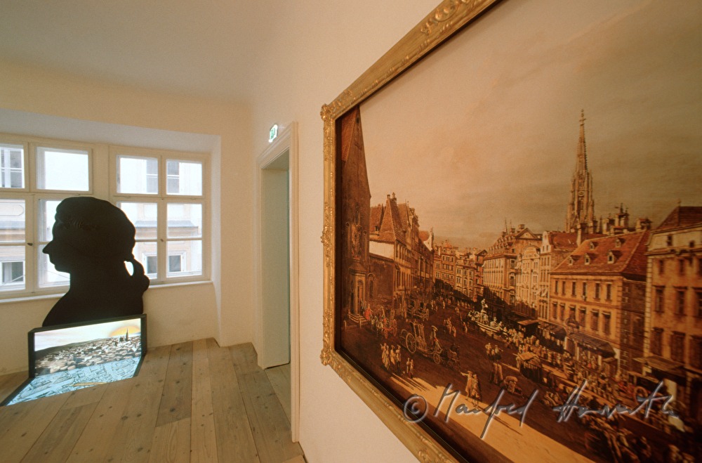 painting with old Vienna, Mozart bust