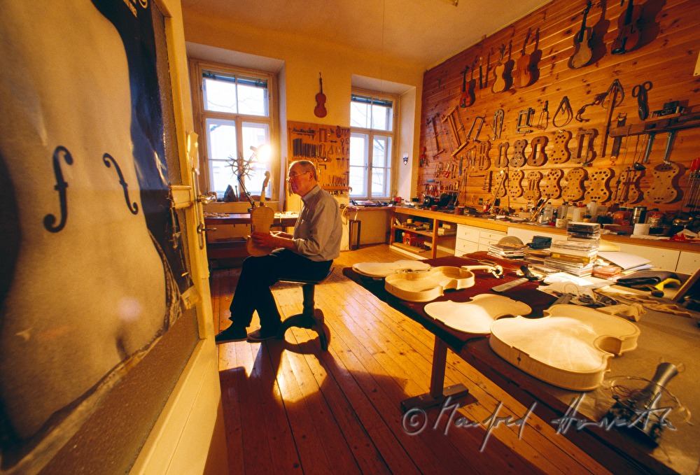 violinmaker Goldnagl in his workshop