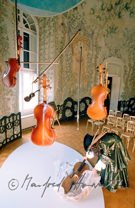 baroque exhibition, violins on display