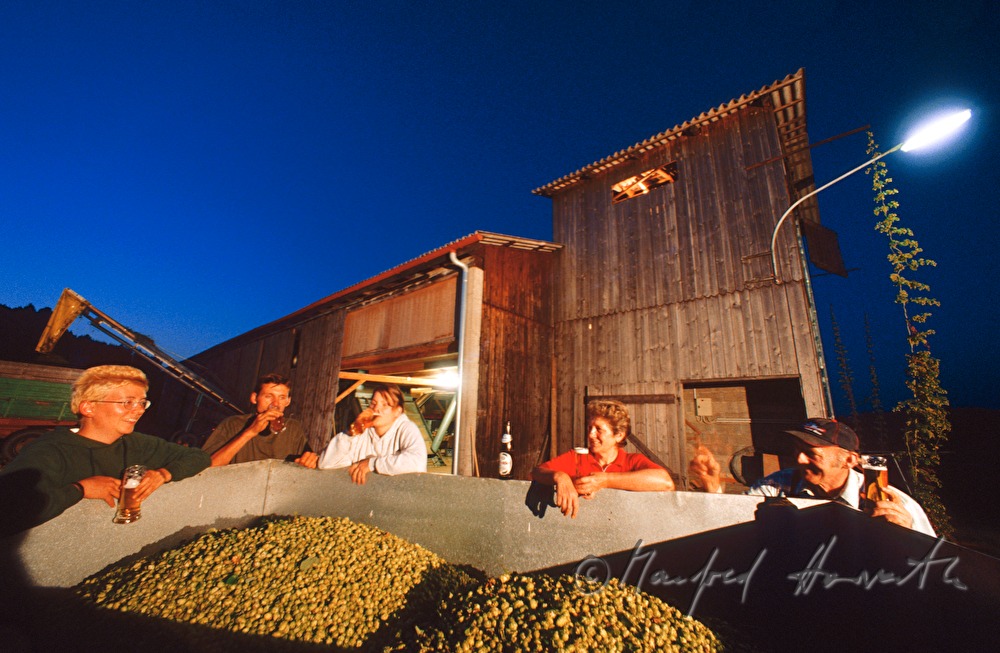 farmer iwith a trailer of hops