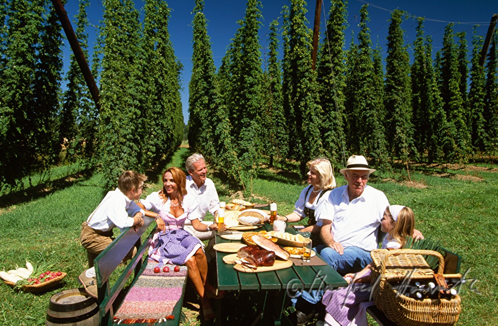 farmers having lunch in the hop plantage
