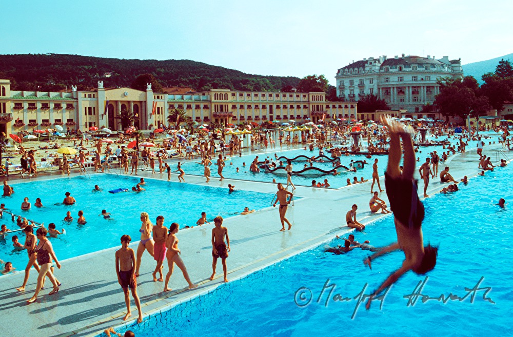 trampolinist jumping into the sports pool