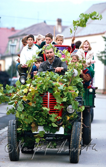 tractor with decoration at the harvest festival