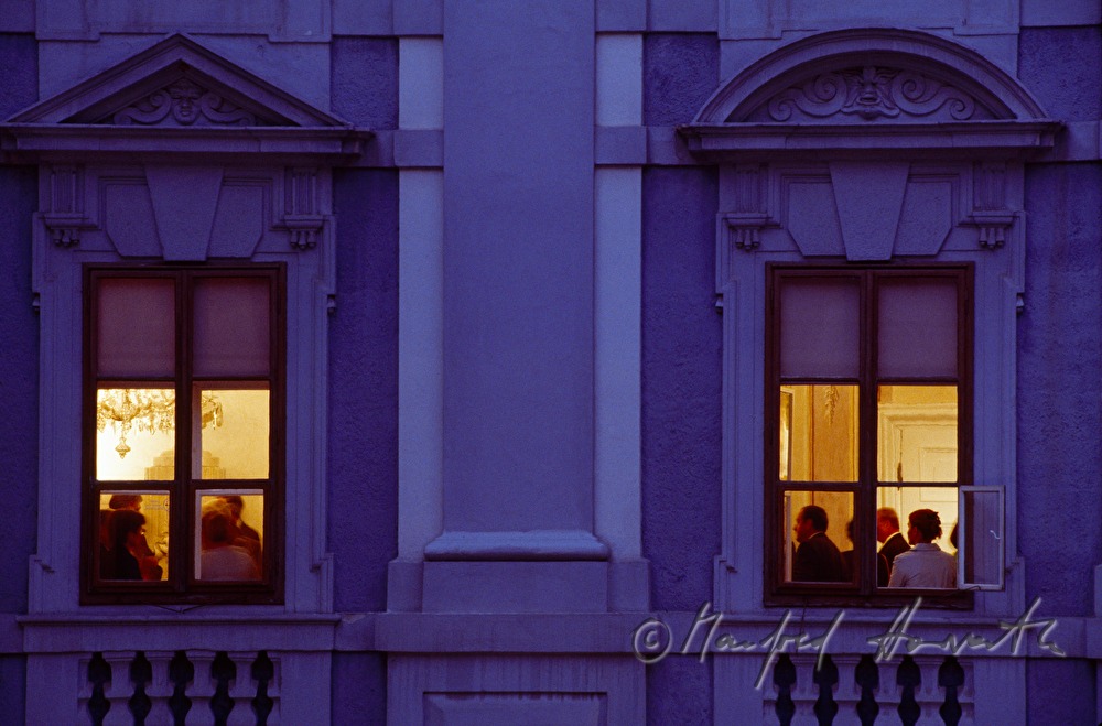 view into a window in the inner courtyard during a concert break