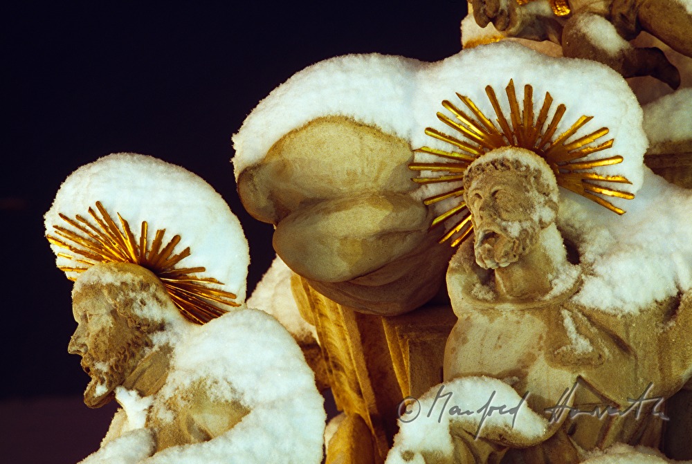 detail of the snowcovered Plague Column