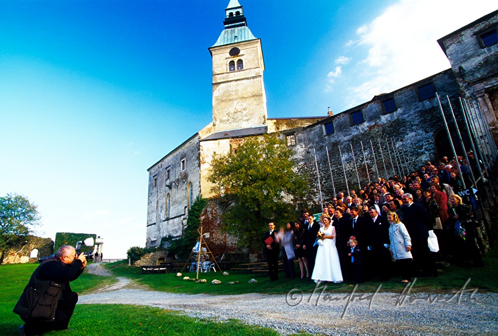 castle courtyard and wedding party