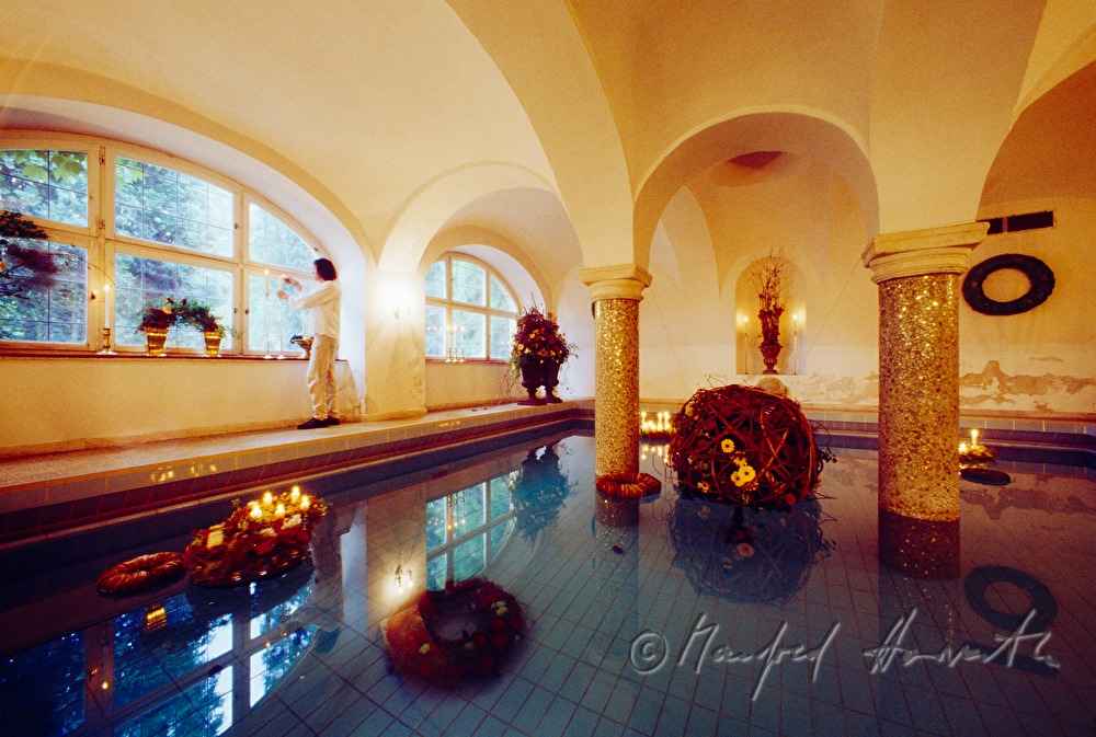 bathhouse with decoration during garden festival