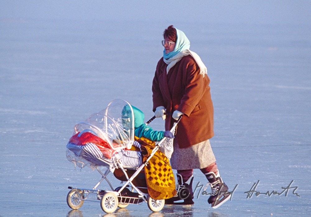 ice-skaters on the lake
