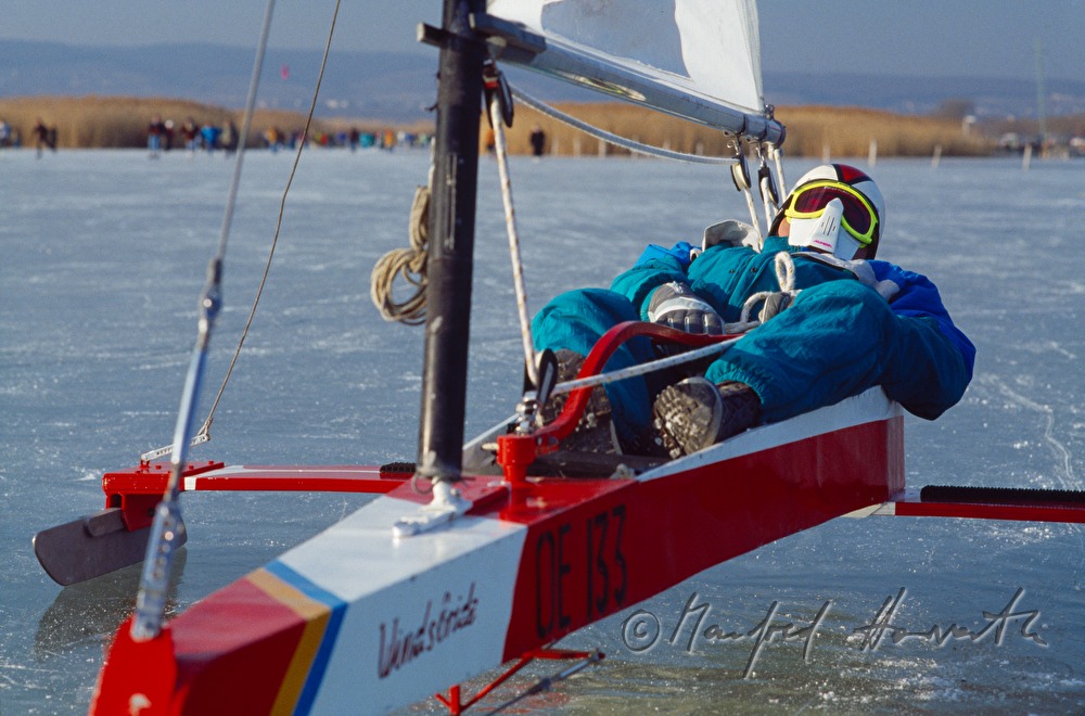 ice surfer in lying position