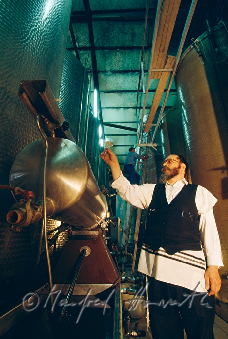 rabbi checks the production of kosher wine