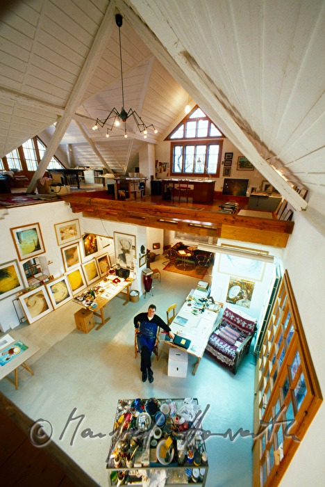 the artist Walter Schmögner in his studio