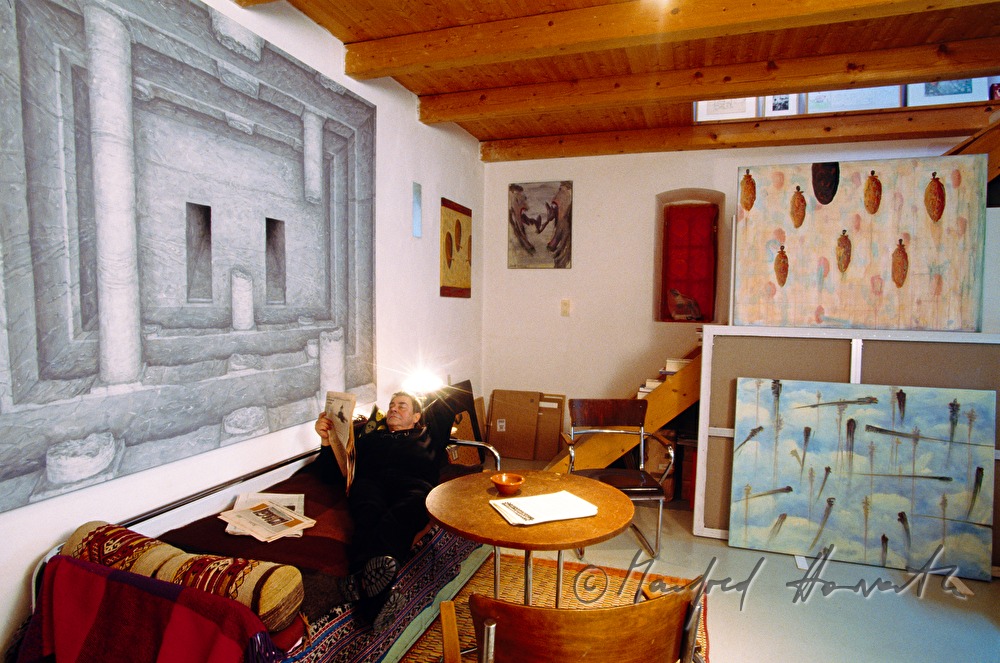 the artist Walter Schmögner in his studio