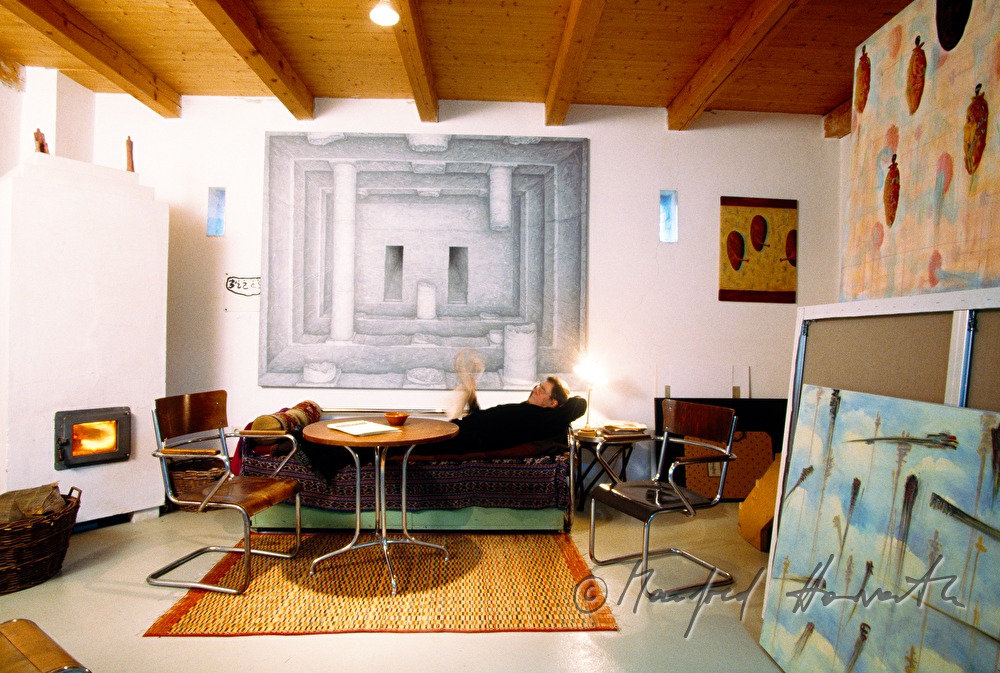 the artist Walter Schmögner in his studio