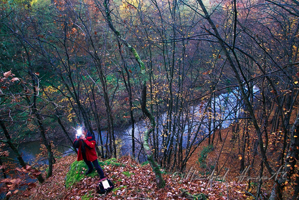 biologist on the shore of the Pinka River