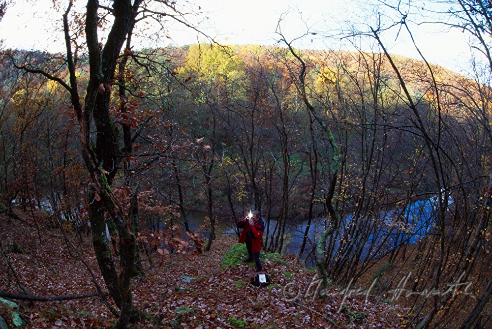 biologist on the shore of the Pinka River