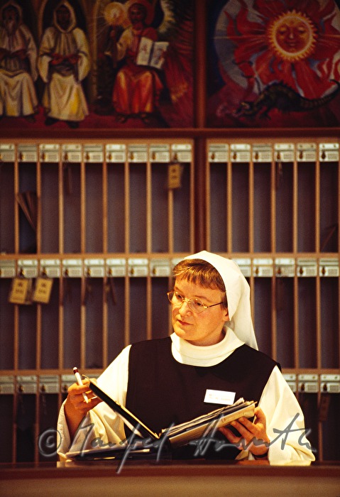 Cistercian nun on the desk of the spa hotel