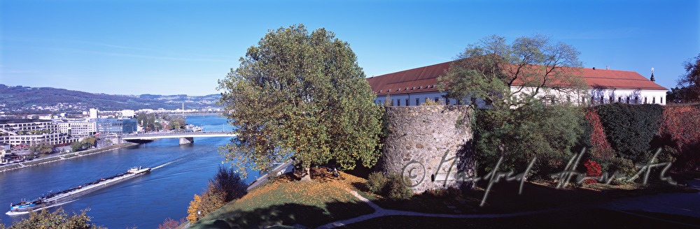 View from the Castle Museum towards the Danube (with Nibelungenbrücke)