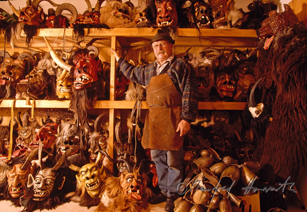 Perchten maker in his showroom