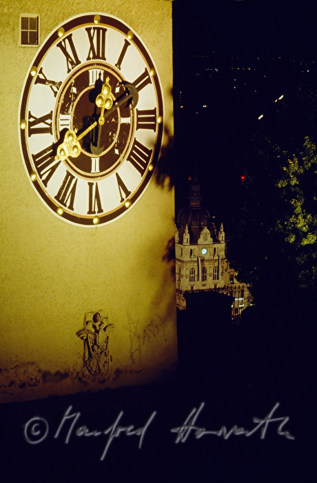 detail of the Uhrturm and town hall