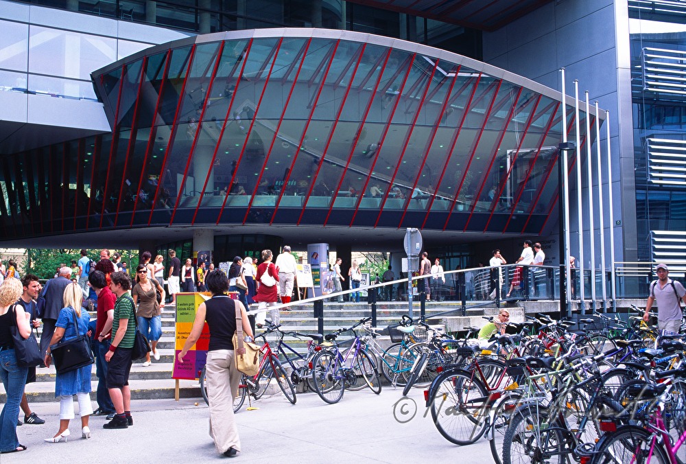 main entrance and bicycle parking lot