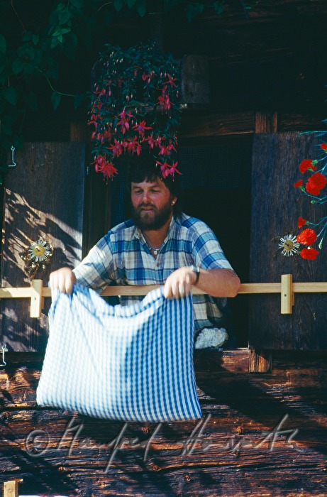 mountain shepherd aerating the bedding