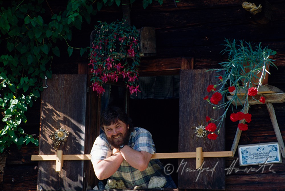 mountain shepherd in his alp cottage