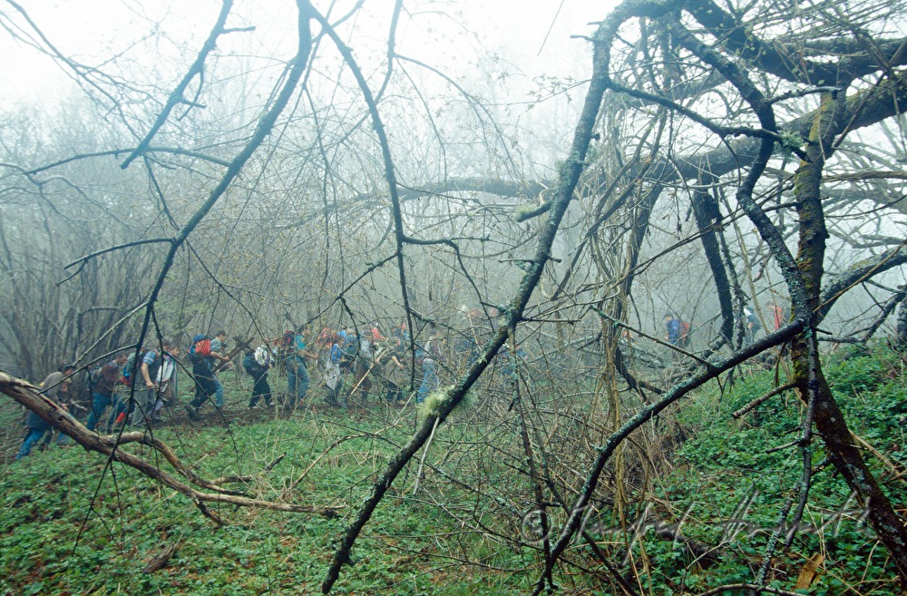 pilgrims on the way to the peak of Mountain Veit