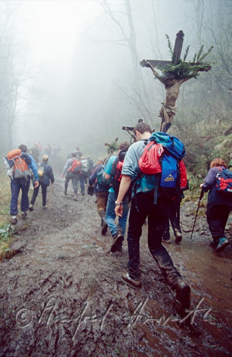 pilgrims on the way to the peak