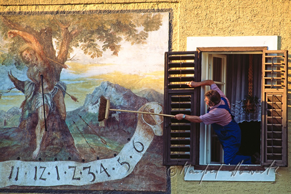 cleaning of sundial of the monastery