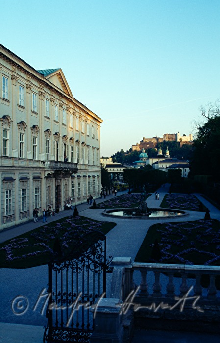 view from the baroque garden to Hohensalzburg Castle